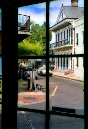 Shot from inside the Quarter Scene Restaurant, located at 900 Rue Dumaine. Regrettably, no longer with us. The Pecan Catfish with crayfish sauce was definitely worth trying. Archived homepage: http://web.archive.org/web/20030728082039/http://quarterscene.com/
